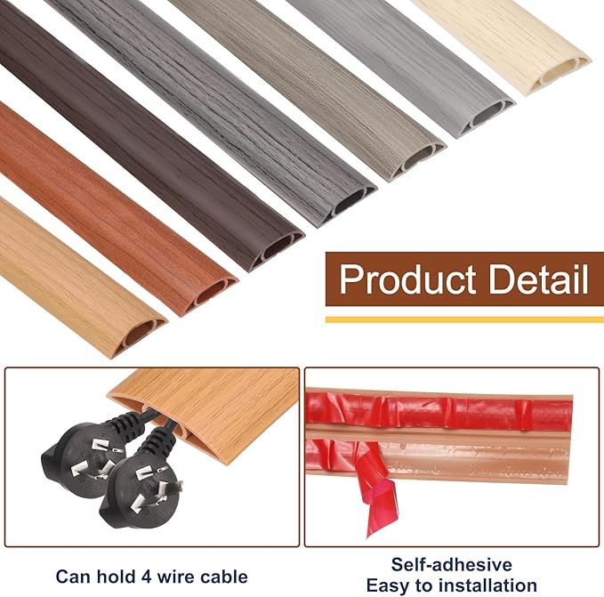 HARFINGTON 6ft Cord Cover Floor W0.6 x H0.33 Inner Channel PVC Hide Extension Cable Floor Wire Hider Wire Covers Protector for Prevent Cable Trips Cables Management, Dark Grey