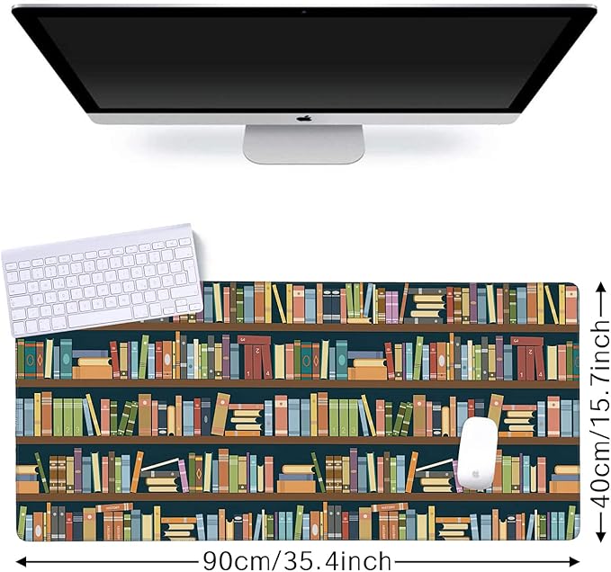 Bookshelves Full of Books Gaming Mouse Pad XXL Large Desk Mouse Pad Keyboard Mat with Stitched Edges Waterproof Non-Slip Desk Mat for Laptop,Keyboard,Computer 35.4 * 15.7 Inch