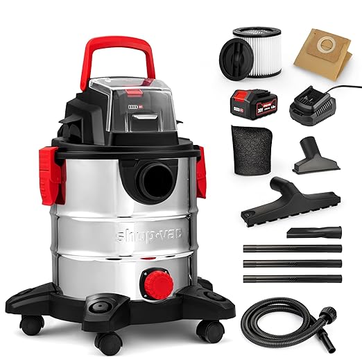 Shop-Vac 20V Wet/Dry Cordless Vacuum, 5 Gallon, 4.7 Peak HP, 10kPa Strong Suction & Blower, Portable Shop Vacuum, 4.0A Battery Powered Shop Vac for Car, Home and Garage