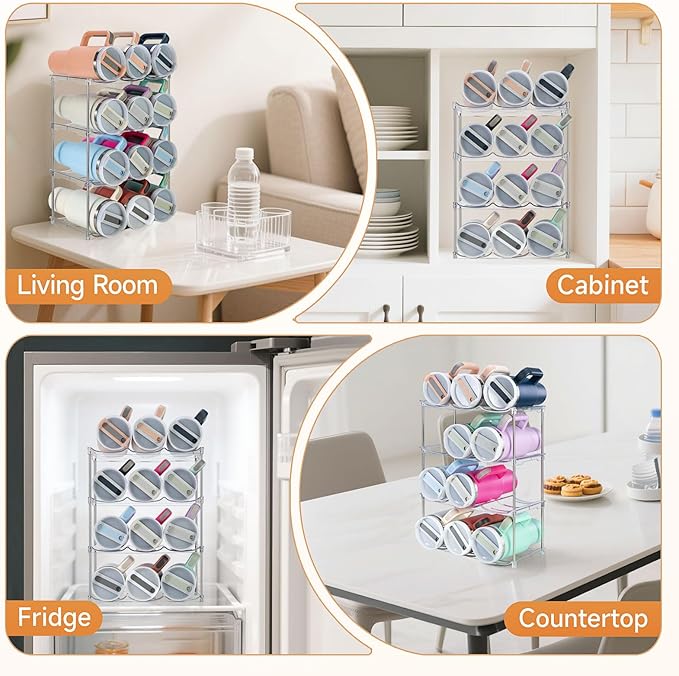 Water Bottle Organizer for Stanley 40 oz Tumbler, Stackable Tumbler Storage, 3 Pack Water Bottle Organizer for Cabinet, Pantry Kitchen Storage & Organization for Stanley Cup - Hold 9 Bottles