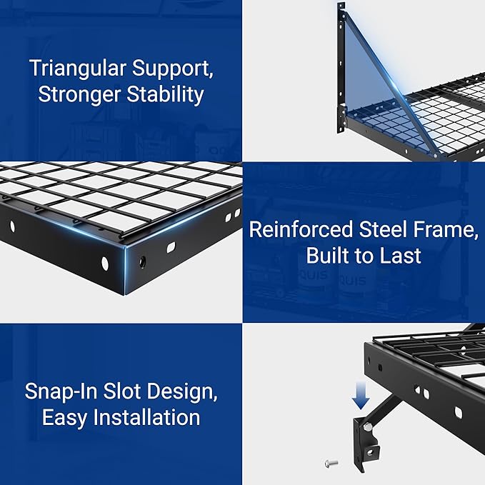 FLEXIMOUNTS 2-Pack 2x4ft Garage Wall Shelving - Heavy Duty Garage Storage Rack, 880lbs Load Capacity with Brace Guardrail, Organization System for Tools, Bins, Utility Room, Pro Series