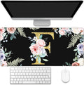 Desk Mat, Flower Golden Letters F Extended Gaming Mouse Pad Large, 35.4"x15.7" Big Mouse Pad with Non-Slip Base and Stitched Edge, Long Computer Keyboard Mouse Mat for Home Office Work