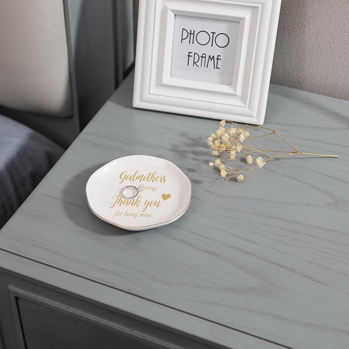 HOME SMILE Christmas Mother Day Birthday Gifts for Godmother Ring Dish Jewelry Tray-Godmother Gifts from Godchild-Godmothers Are Blessing,Thank You for Being Mine