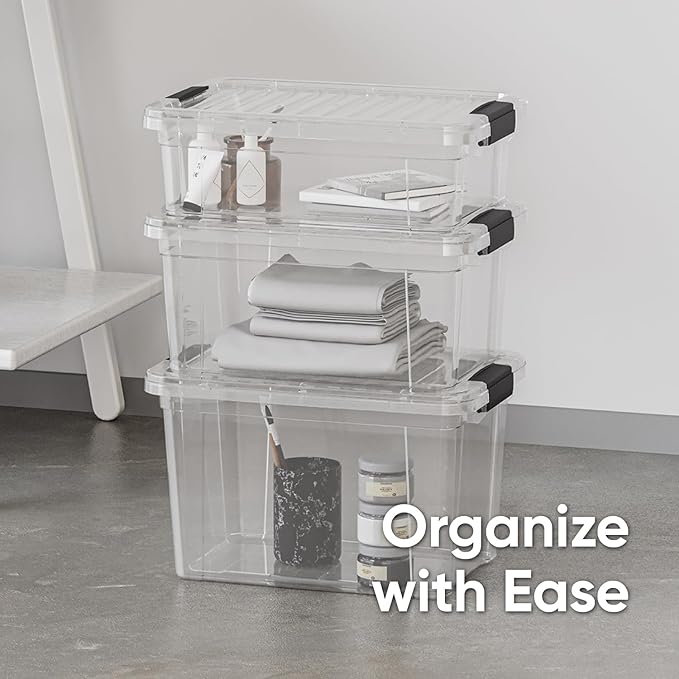 Superio 7.4 Quart Clear Plastic Storage Bin with Lid, Non-Toxic, BPA Free, Odor Free, Organizer Storage Box, Stackable Plastic Tote for Home, Garage, School, and Office