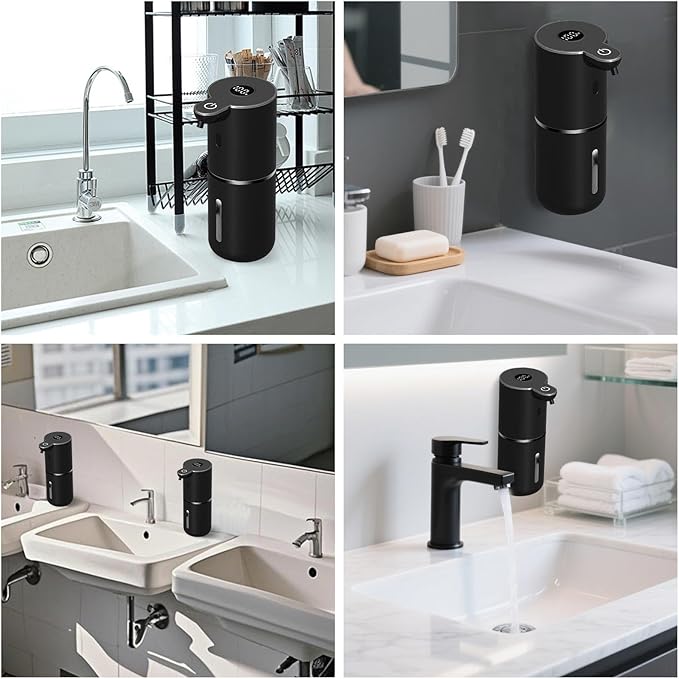 Automatic Liquid Soap Dispenser Touchless, USB Rechargeable Smart Hand Soap Dispenser, 6-Level Adjustable, 12.8oz/380mL, Compatible with Thick Thin Dish Soap for Bathroom Kitchen, Black