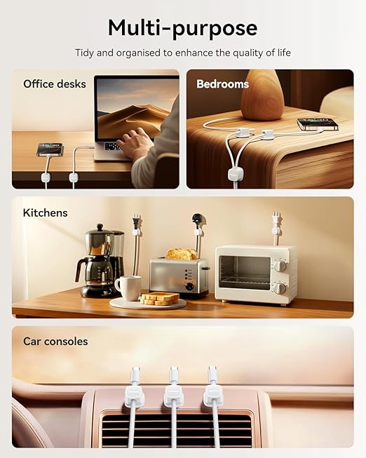 Rocoren 6-Pack Magnetic Cable Clips Cord Organizer - USB, HDMI Cable Management Accessories for Desk, Wall, Car