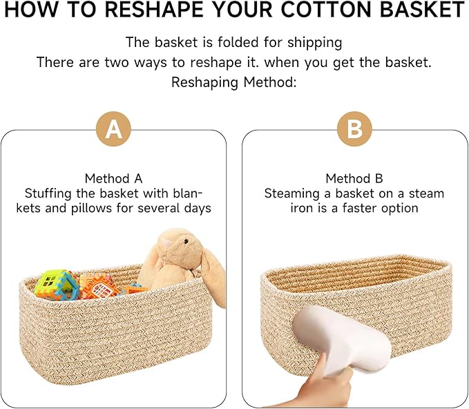 Small Storage Baskets for Organizing | Closet Organizer Bins | Shelf Toy Basket | Woven Rope Baskets | Cube Decorative Box | Shallow Basket | 13x8.5x5.1” | 4 Packs Black