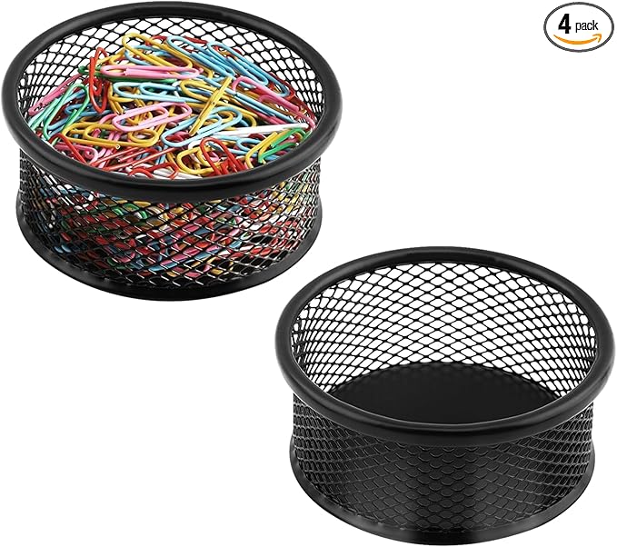 Paper Clip Holder With 50PCS Colored paper clips, 2/4PCS Stackable PaperClip Organizer for Desk,Metal Mesh PaperClip Holders with Non-Slip EVA Pad,for Office Binder Box(2pcs)