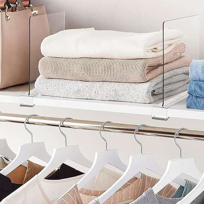 16 Pack Clear Acrylic Shelf Dividers for Closet Shelf Organizer of Bedroom Kitchen Office Bathroom Organizer for Clothes Books Hats and Handbags