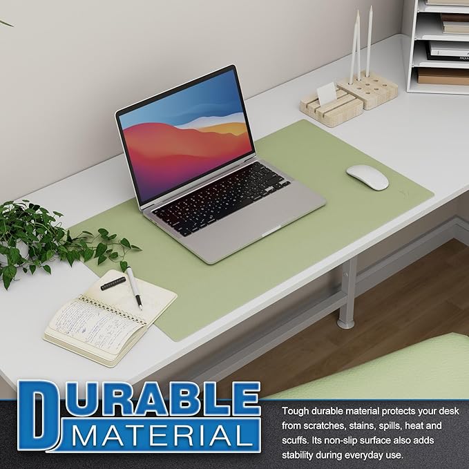 K KNODEL Small Office Leather Desk Mat, Mouse and Keyboard Pad, Computer and Laptop Mat, Desktop Protector and Cover, Writing Pad and Blotter (23.6"x13.8", Light Green)