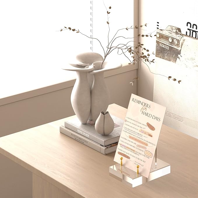 Acrylic Easel Display Stand with Adjustable Gold-Toned Hardware for Pictures, Crystal Clear Acrylic Stand with Floating Appearance for Cookbook, Invitation and Plates, 2-Packs
