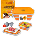 8L/16L BBQ Prep Tub with Cutting Board, Lid & Complimentary Mitts/Gloves – Collapsible Bucket for BBQ, Marinade, Picnic, Camping, Meat Prep – Orange/Black (Orange, Large)