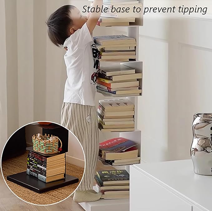 Invisible Vertical Spine Bookshelf Tower,Tall Narrow Metal Bookshelf for Small Space,Corner Floor Standing Book Organizers for Living Room, Office, Entryway(7 Tier, Black)