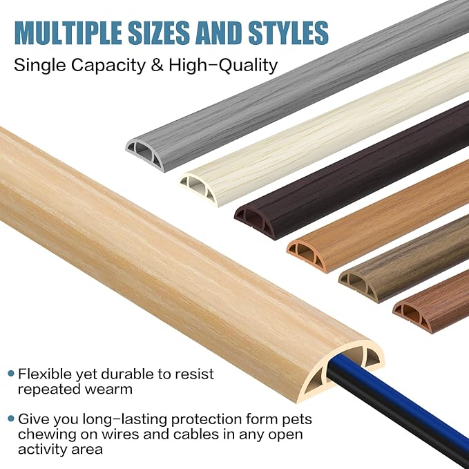 Floor Cord Covers for Wires 20FT Cable Hider Wire Cover Self Adhesive Cord Hider Floor for Offices, Homes, Workshops, Warehouses Cable Cavity 0.39" W x 0.27" H