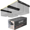 HandT USA Based Overhead Garage Storage Rack, Ceiling Tote Bin Organization Rails Shelving Racks System, Heavy Duty Hanging Metal Rack Systems for 27 Gallon Container, Supports Most Bins, 4 Sets Black