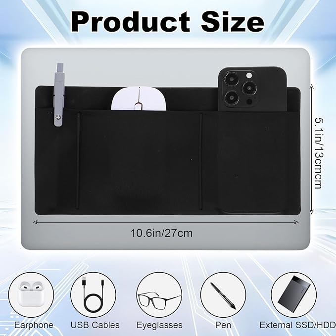 3-Pocket Organizer Mouse Holder for Laptop External Hard Drive SSD Holder Sleeve Computer Accessories Stick on Pouch Organizer Adhesive Pocket Storage Sleeve for Mouse HDD SSD Cables