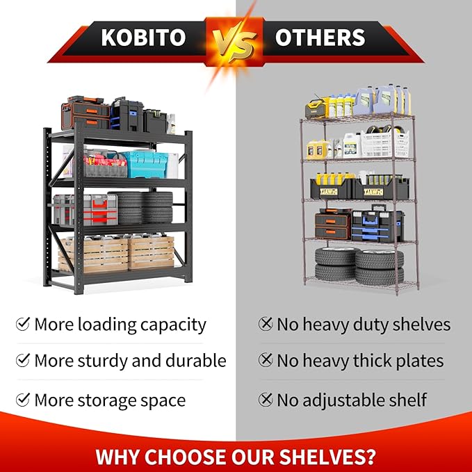 5000LBS Storage Shelves, 59" W Garage Shelving Heavy Duty Adjustable Shelving Units, 4 Tier Metal Garage Shelves Industrial Shelving for Garage, Warehouses, Basement, Black