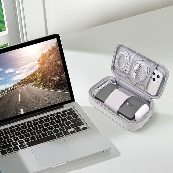 Electronic Organizer Travel Case, Cable Organizer Bag for Charger & Cord, Tech Accessories, External Hard Drive (Small, Light Grey)
