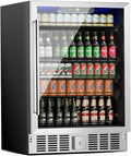24 inch Beverage Refrigerator, Under Counter Small Refrigerator, 166 Can/5.3 Cubic Large Fridge with Glass Front Door for Soda Wine Beer, Adjustable Temperature Control for Home Office(Silver)