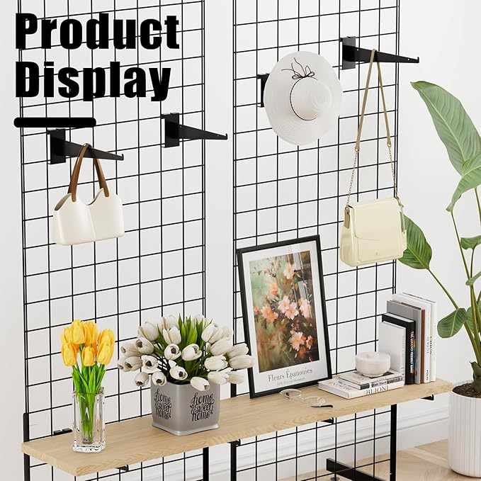 10" Grid Wall Knife Holder Brackets,10 PCS Black Metal Grid Wall Brackets, Grid Wall Accessories with Lip, for All 3" Grid Panels