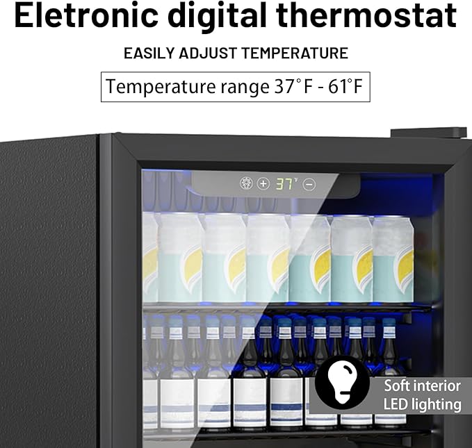Compact 70 Can/1.7Cu.Ft Mini Fridge For Soda, Beer Or Wine, Portable Small Beverage Refrigerator With Digital Display&Removable Shelves &Reversible Glass Front Door For Office, Dorm, Bar