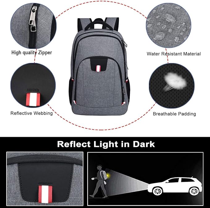 Della Gao Travel Laptop Backpack, Anti Theft Backpack for Men and Women with USB Slit Business Computer Backpack Bag (Grey, 15.6 Inch)