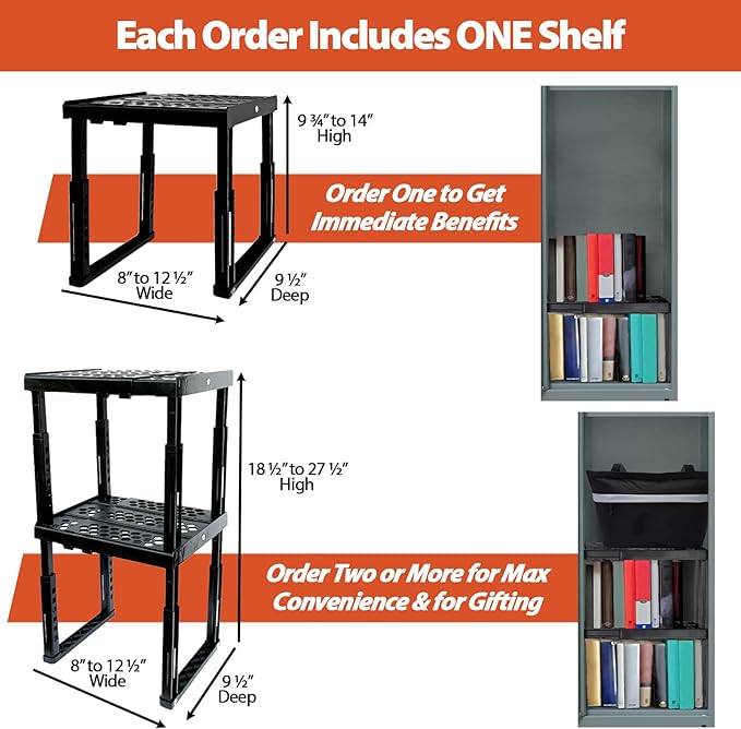 Locker Organizer Shelf， Adjustable Width and Height, Stackable, Ideal Locker Shelf for School, Office, Gym Lockers, or Even Kitchen Cabinets & Under Sink Organization (Blue)