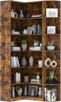 Loomie Bookshelves, 6 Tiers Shelf Large Tall Corner Etagere Bookcase with Full Baffle, L-Shaped Modern Storage Display Industrial Book Shelf for Bedroom, Home Office, Living Room & Kitchen, Rustic