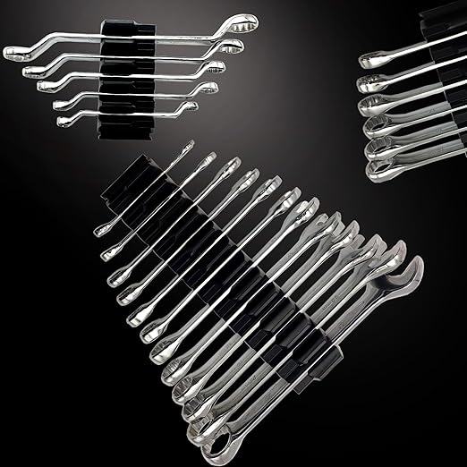 92 Pack Magnetic Wrench Organizers for Toolbox Drawers - Heavy Duty Modular Wrench Rack with Metric & SAE Labels - Wrench Holders Organizers for Professional Tool Storage (Black)