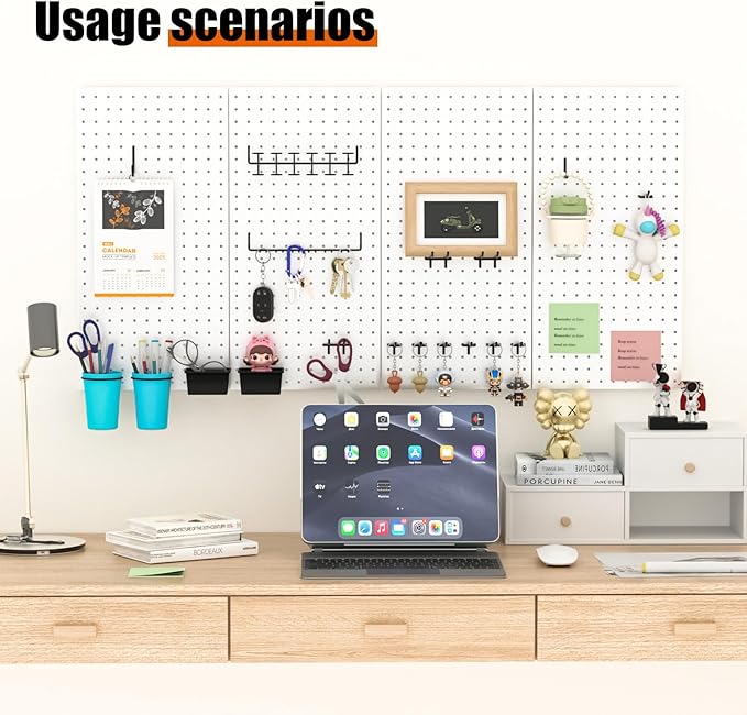 4 PCS - 12" W x 24" H x 0.78" D Metal Pegboard Wall Organizer, Compatible with All 1/8" and 1/4" Hooks, Suitable for Wall Home, Garage Tool Storage, Office Organization, Craft Room, Kitchen