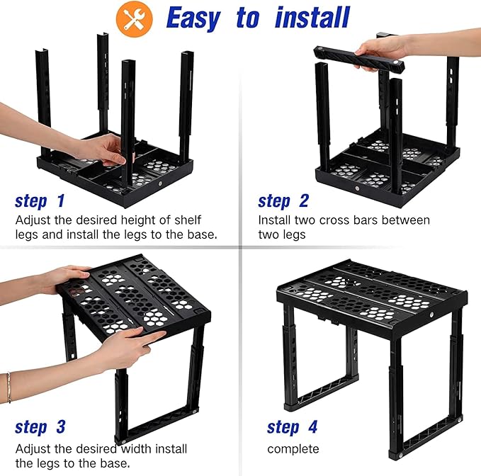 Locker Organizer Shelf， Adjustable Width and Height, Ideal Locker for School, Office, and Gym Lockers (Black 2 Pack), PLKSLF01