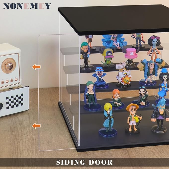 NONEMEY Clear Acrylic Display Case with Light ,3/4/5/6 Tier Multiple Color Lights via Remote Control Dustproof Display Box for Collectibles Figures Mini Toys (5Tier 12.4*12.2*12inch )