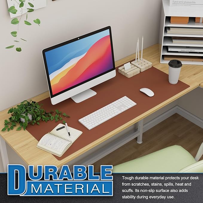 K KNODEL Large Office Leather Desk Mat, Mouse and Keyboard Pad, Computer and Laptop Mat, Desktop Protector and Cover, Writing Pad and Blotter (35.4"x17", Brown)