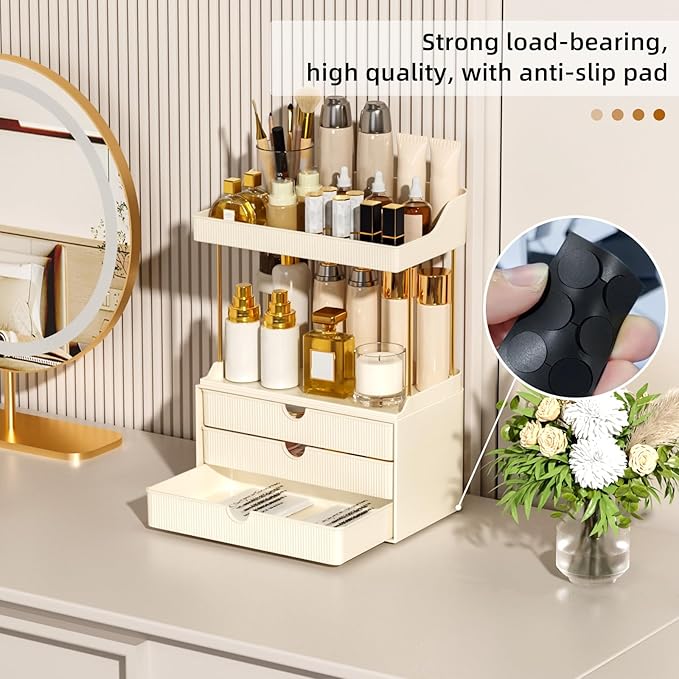 3 Drawers Bathroom Counter Organizer - 5 Tier Makeup Organizer, Versatile Perfume Organizer, Ideal for Bathroom Storage, Vanity, Large Skincare, Perfume, Present, Cream White