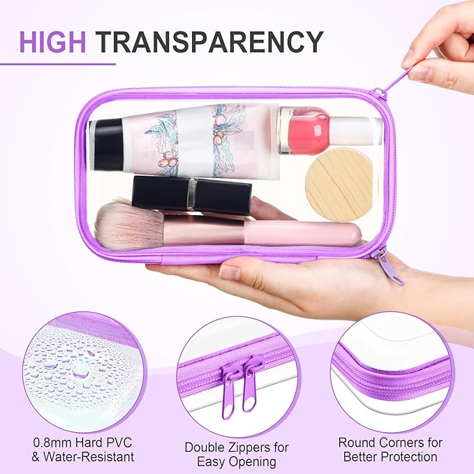 Sanwuta 6 Pcs Clear Hard Zipper Case Hard Plastic Zipper Pouches Transparent Makeup Bag Pencil Pouches for Travel Snacks Christmas Trinket Storage Organizer Box(Colorful,7.48 x 3.94 x 2 Inch)