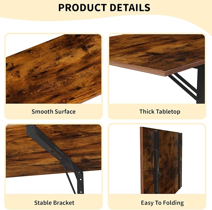 GOYLSER Wall Mounted Folding Table Floating Desk for Dining, Laundry Room, Office, Fold Down Desk with Bracket