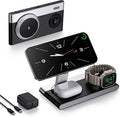 Foldable 3 in 1 Magnetic Wireless Charging Station for Apple Devices, Leather-Like Fast Wireless Charger Dock with Night Light for Magsafe iPhone 17/16/15/14/13/12 Series, Apple Watch, AirPod