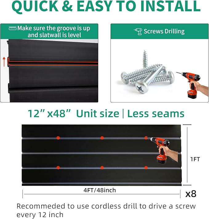 Slat Wall Paneling Garage Slat Wall Storage Systems, Slatwall Panels 4'x8' Slate Board Tool Organization, PVC Panels Organizer Black Slatwall Garage Storage & Organization Products