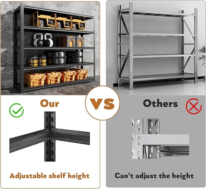 48.2" W Garage Shelving 3000LBS Storage Shelf Heavy Duty Garage Storage Shelves Adjustable 5 Tier Metal Shelves for Storage Industrial Heavy Duty Shelving Unit 24.2" Dx48.2 Wx72.2 H, 4 Pcs