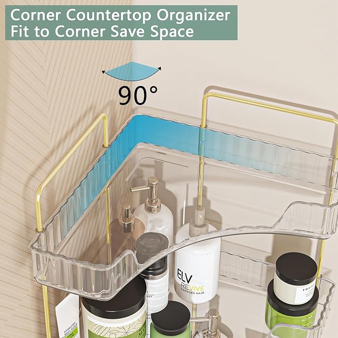 Webetop Corner Bathroom Counter Organizer 3 Tier Bathroom Countertop Organizers Shelf Makeup Organizer for Vanity Perfume Tray for Corner Storage Skincare, Cosmetic, Dresser, Kitchen Spice Rack