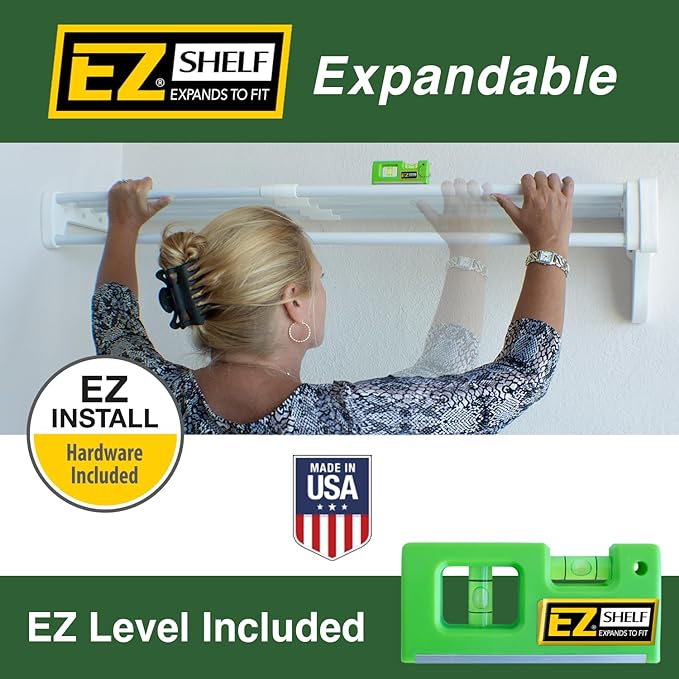 EZ Shelf - DIY Closet Organizer Kit - Expandable to 12.2 ft. of Hanging & Shelf Space - White