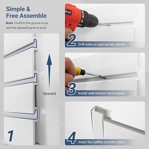 Slatwall Panel 8 FT x 4 FT, Interlocking Slat Wall Paneling, Wall Mounted PVC Wallpanel, Suitable for Garage Storage and Organizer, Slatwall Board, Shelves - White