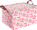 Pink Bow Storage Basket Waterproof Canvas Toy Storage Bin Bow Room Decor Collapsible Outdoor Basket with Leather Handles Coquette Room Decor Blanket Baskets For Closets,Bedrooms,Gifts Baskets