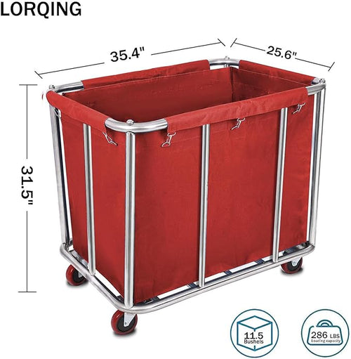 12 Bushels Laundry Cart for Commercial/Home,Heavy Duty Large Stainless Steel Rolling Laundry Basket with Wheels，for Hotel, School, Laundry,260LBS Load