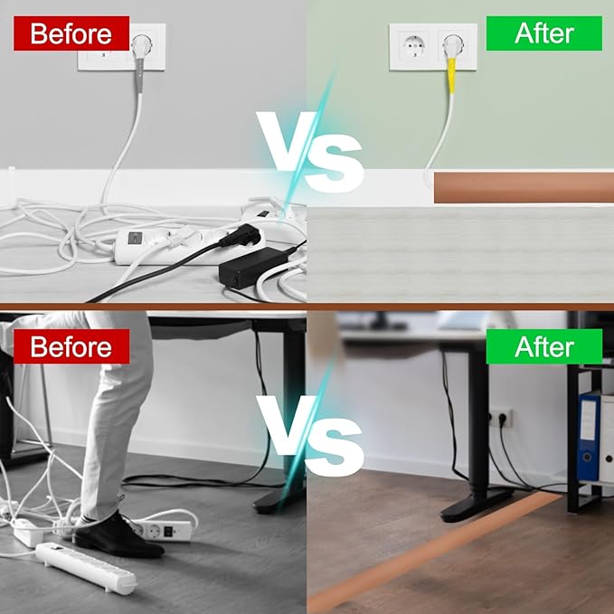 HARFINGTON 6ft Cord Cover Floor W0.6 x H0.33 Inner Channel PVC Hide Extension Cable Floor Wire Hider Wire Covers Protector for Prevent Cable Trips Cables Management, Wood Black