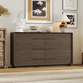 Bedside Table with 6 Drawers, Modern Side Table, Wide Nightstand, Wooden Bed Side Tables, Wood Grain Floor Storage Organizer with Metal Handles for Sofa Couch Bedroom, Dark Brown