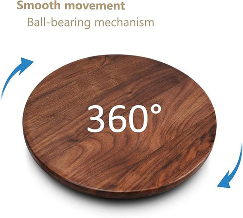 12 Inches Black Walnut Wood Lazy Susan, Solid Wooden Round Kitchen Turntable Rotating Tray