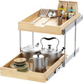 Wood Pull Out Cabinet Organizer 2 Tie 14" W x 21" D, Heavy-Duty Sliding Drawers for Inside Cabinets Storage and Organization for Kitchen, Pantry, Bathroom