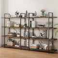 Bookshelf Set, Heavy Duty 4-Tier Industrial Bookcase, 47" Wide Wood Bookshelf for Home Office, 120lbs Shelf Capacity, Rustic Open Display with Horizontal Shelf for Living Room Bedroom