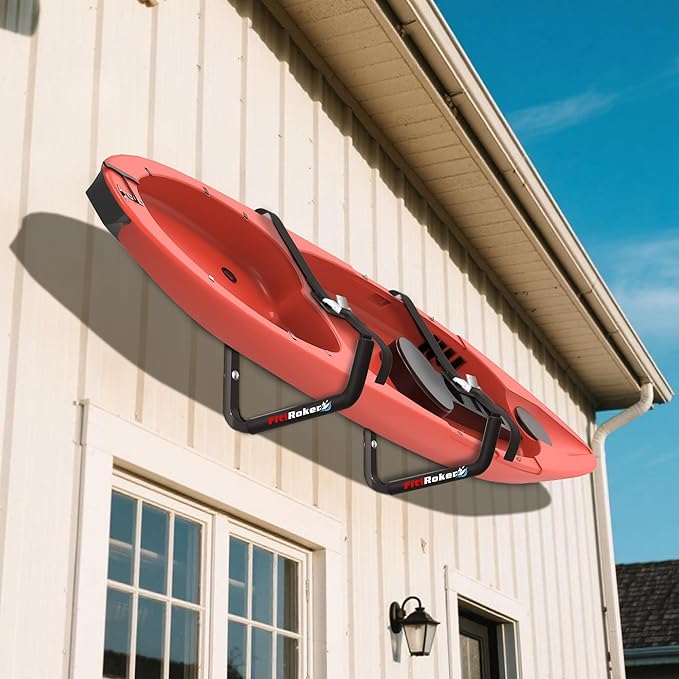 Kayak Storage Rack – 100LB Heavy Duty Kayak Wall Mount with Foam Padding & Straps | Kayak Rack for Garage, Wall Mounted Storage Hooks for Canoes, Paddle Boards, Ladders, Bikes (Square Tube)